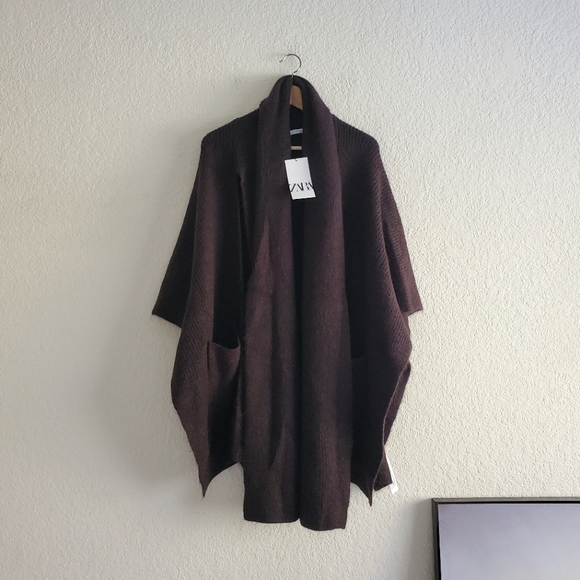 ZARA Cardigan Coat Cape Scarf Brown size S and M - Picture 16 of 16